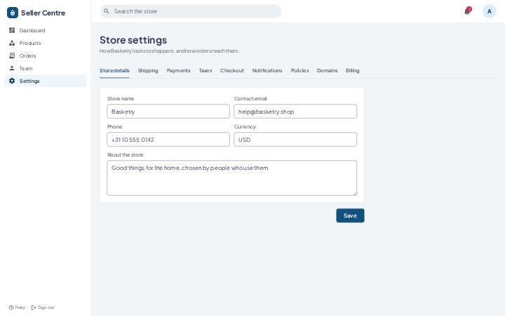 Seller Centre, Settings
