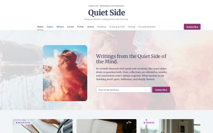 Quiet Side, Top bar · Masthead layout