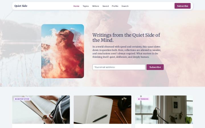 Quiet Side, Top bar · Floating layout