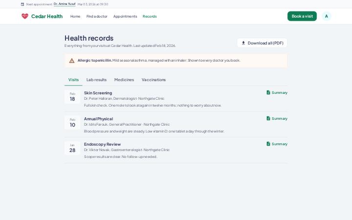 Cedar Health, Health Records