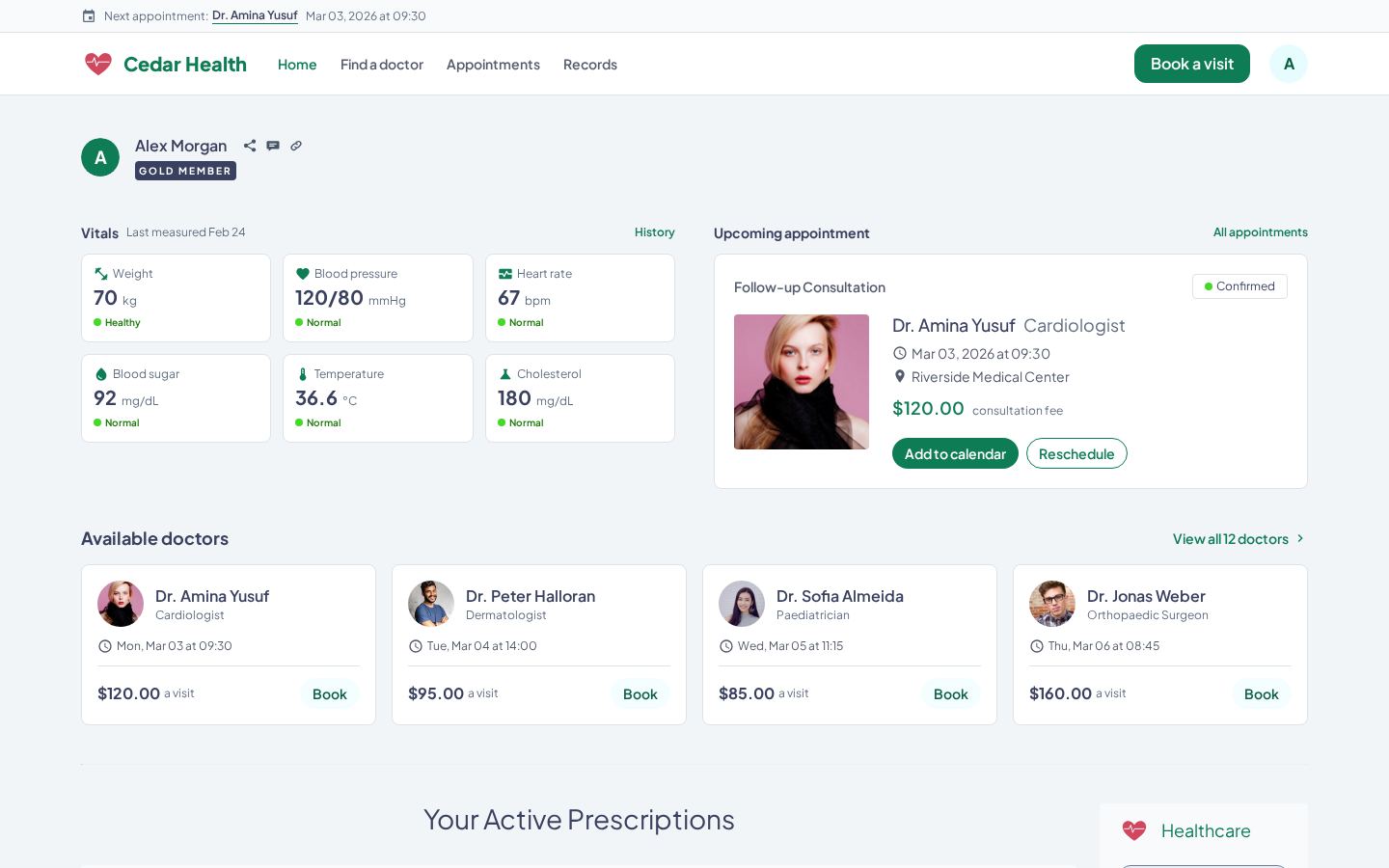 Healthcare demo homepage